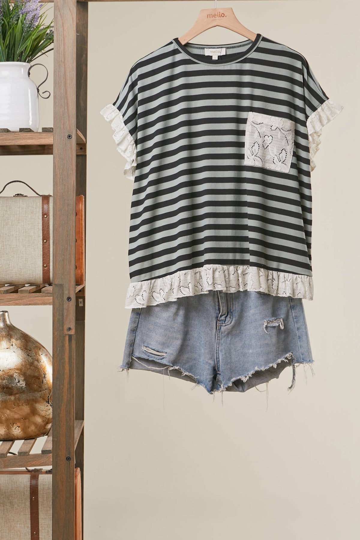 Mello Striped Lace Top
