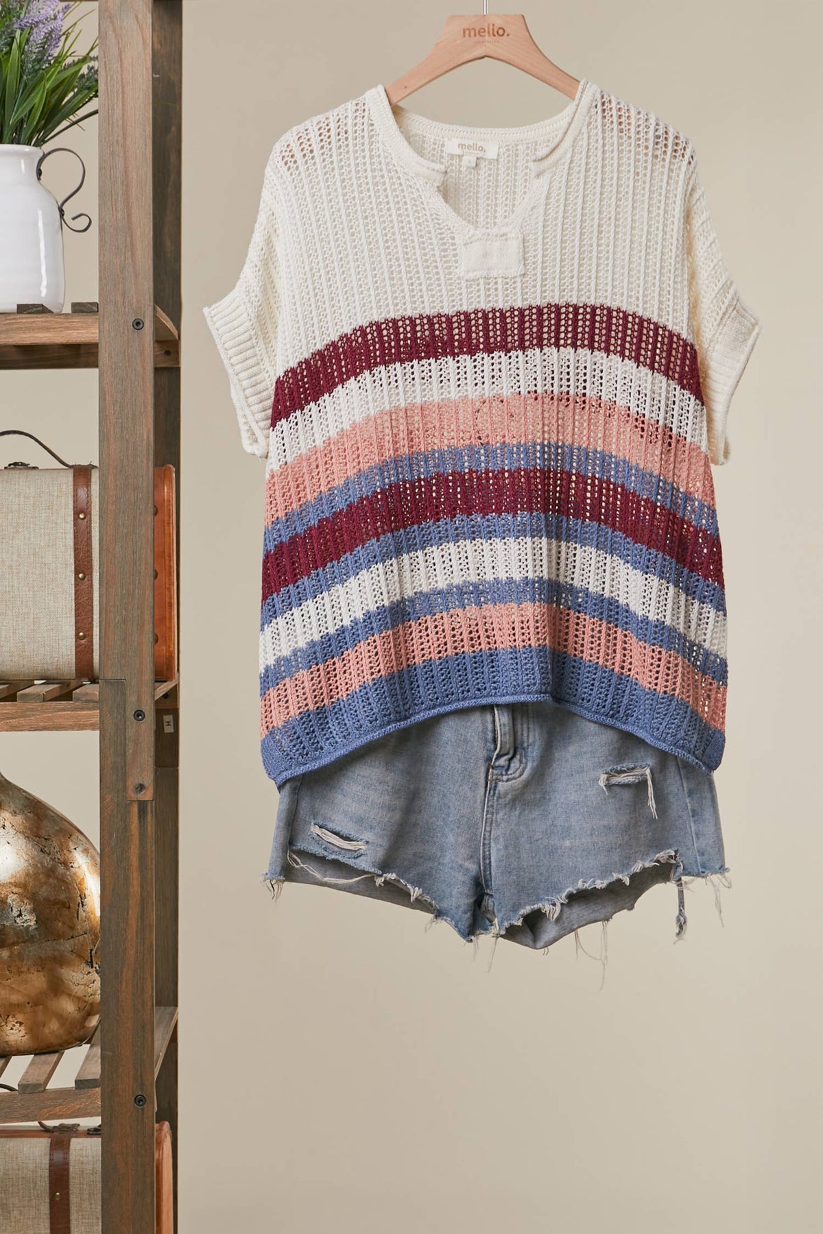 Mello Boho Striped Crochet Top